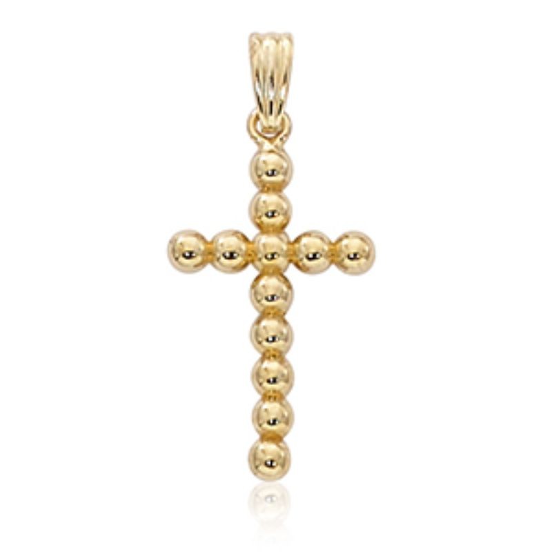 14K Yellow Gold Beaded Cross Pendant By PD Collection