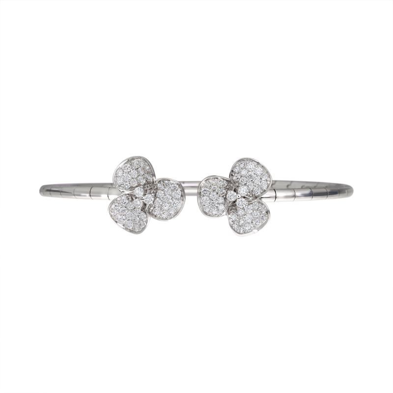 18K White Gold Diamond Flower Open Cuff