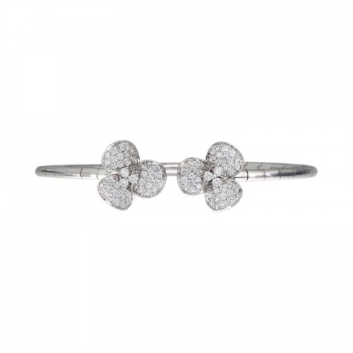 18K White Gold Diamond Flower Open Cuff