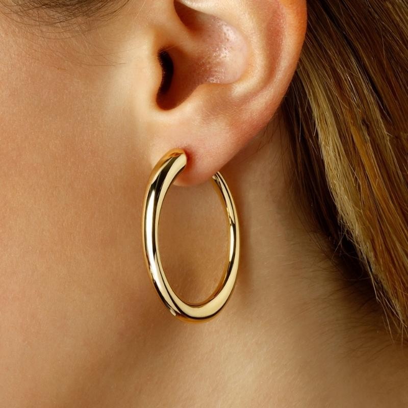 14K Yellow Gold Medium Oval Snapdown Hoop Earrings