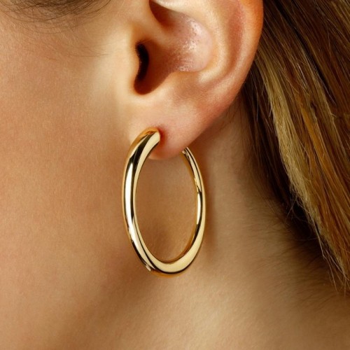 14K Yellow Gold Medium Oval Snapdown Hoop Earrings