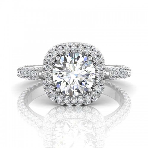 FlyerFit® 14K White Gold Micropave Halo Engagement Ring