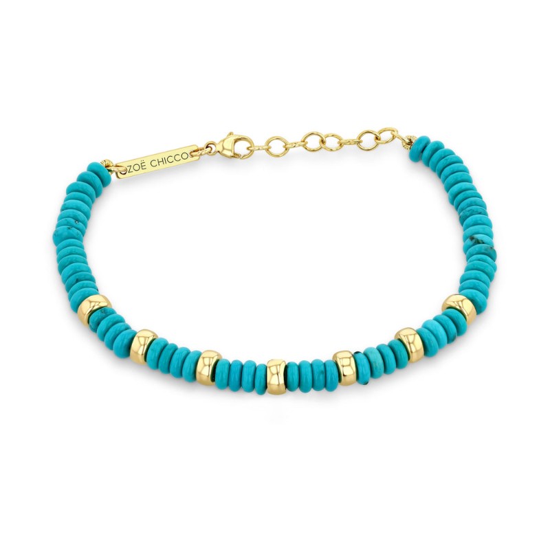 14K Yellow Gold Turquoise Rondelle Bead Bracelet