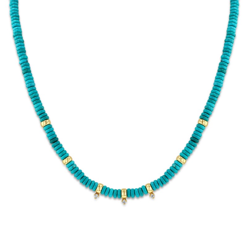 14K Yellow Gold Turquoise Rondelle Bead Necklace