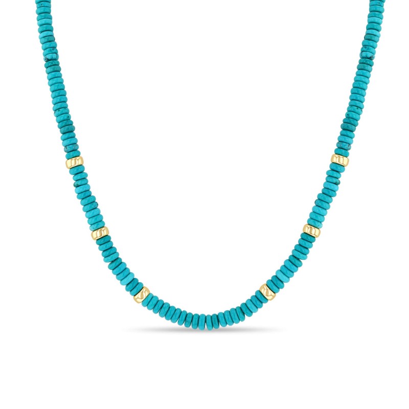 14K Yellow Gold Turquoise Rondelle Bead Necklace