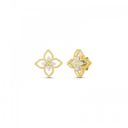 Yellow & White Gold Diamond Princess Flower Earrings By Roberto Coin