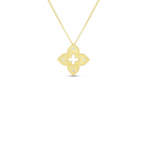 18K Diamond Petite Flower Pendant Necklace By Roberto Coin
