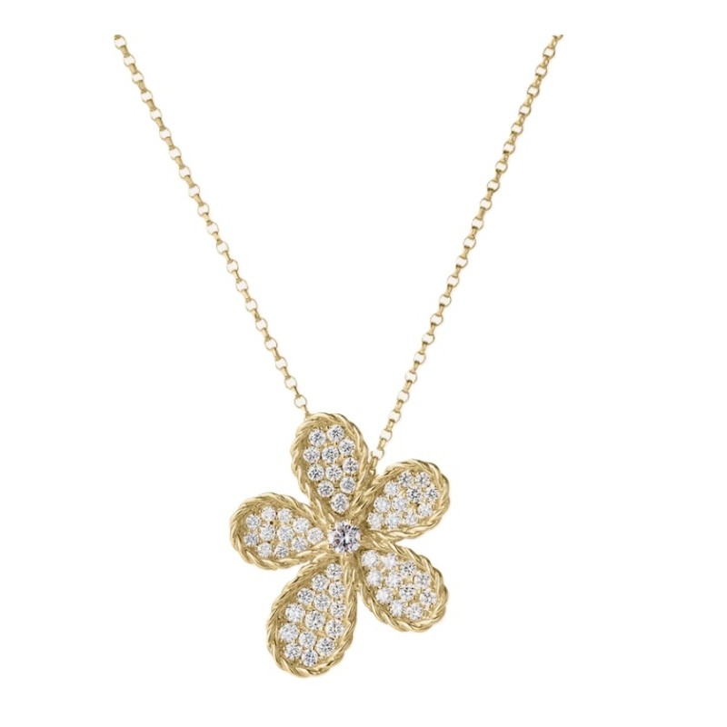 18K Yellow Gold Jasmine Pave Flower Necklace