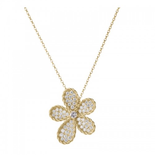 18K Yellow Gold Jasmine Pave Flower Necklace