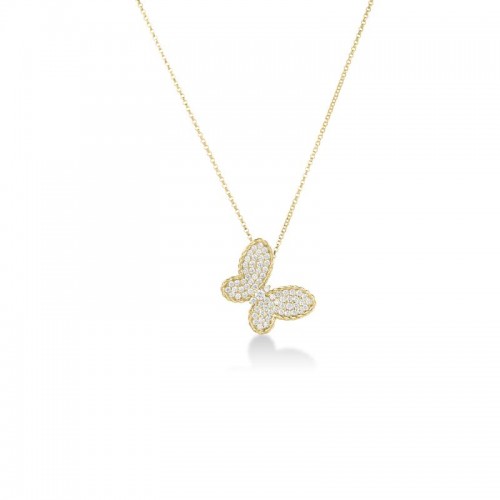 18K Yellow Gold Jasmine Pave Butterfly Necklace