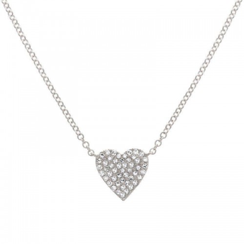 14K White Gold Full Pave Heart Necklace BY PD Collection