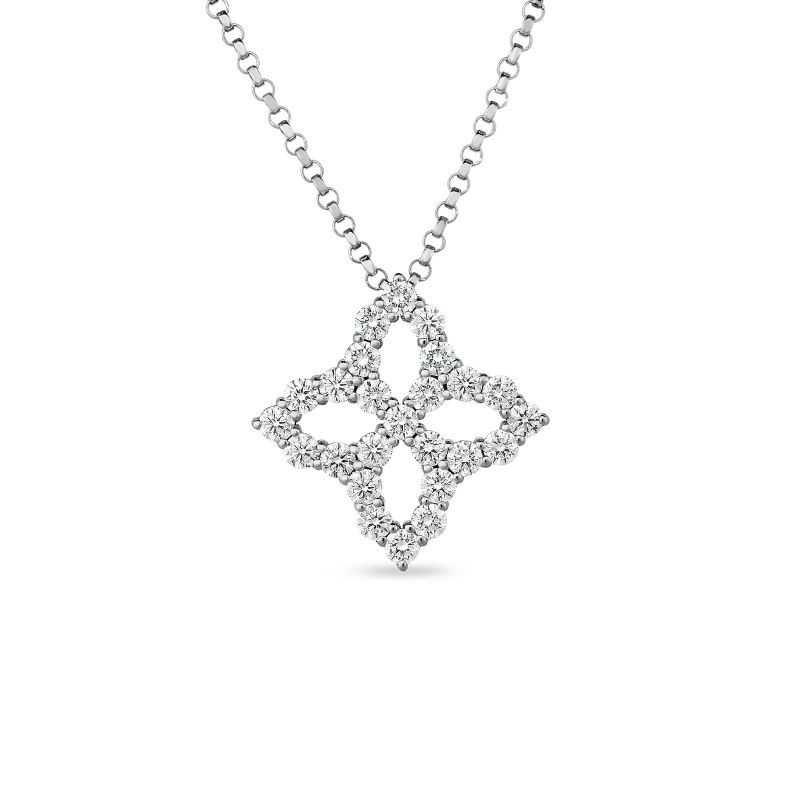 White Gold Princess Flower Necklace with Diamonds - Medium Flower By Roberto Coin