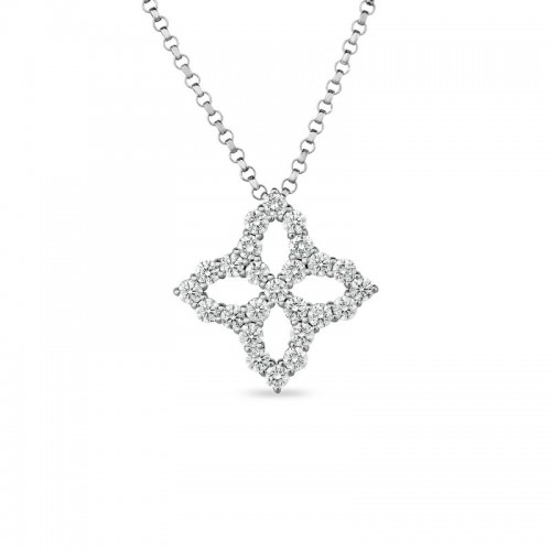 White Gold Princess Flower Necklace with Diamonds - Medium Flower By Roberto Coin