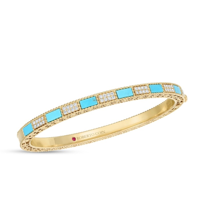 18K Yellow Gold Mosaic Alternating Bangle Set