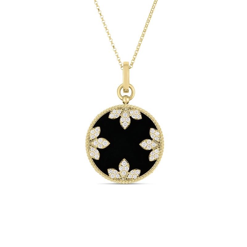 18K Yellow Gold Medallion Charms Black Jade And Diamond Necklace BY Roberto Coin