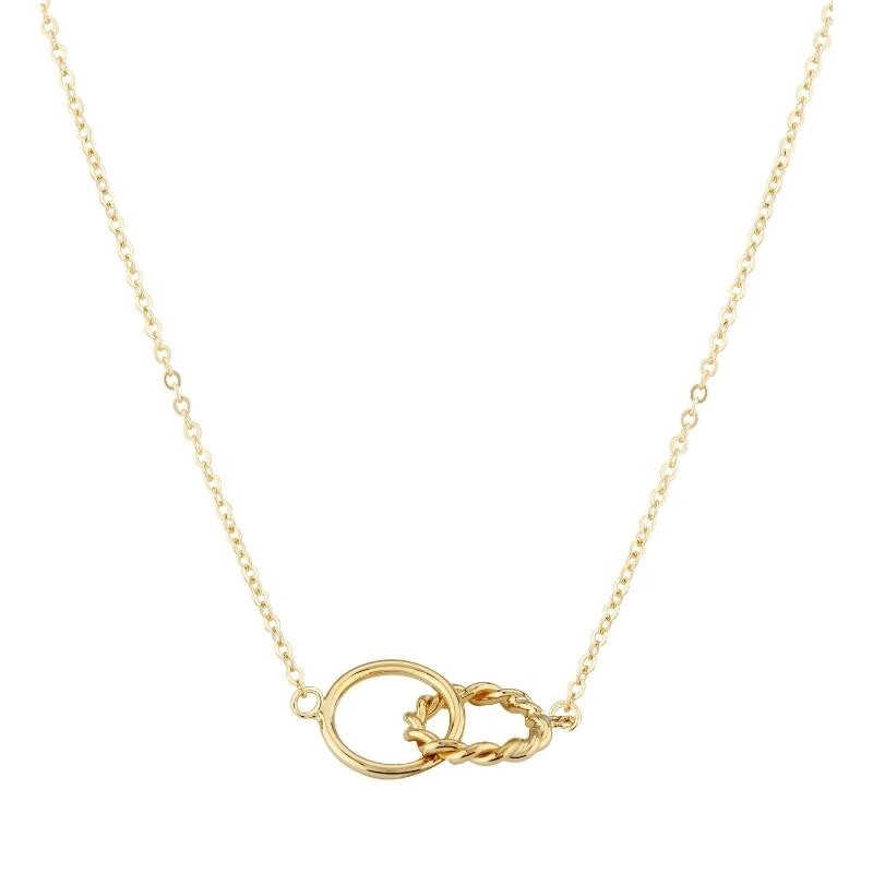 14K Yellow Gold Twist Double Interlocking Circle Necklace