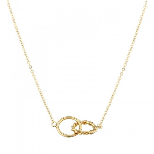 14K Yellow Gold Twist Double Interlocking Circle Necklace