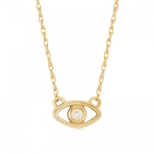 14K Yellow Gold Bezel Set Diamond Center Evil Eye Necklace By PD Collection