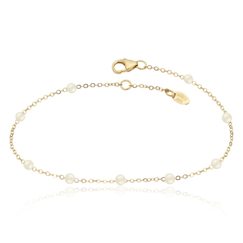14K Yellow Gold Freshwater Pearl Bead Bracelet By PD Collection