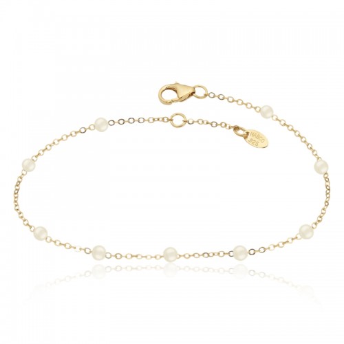 14K Yellow Gold Freshwater Pearl Bead Bracelet By PD Collection