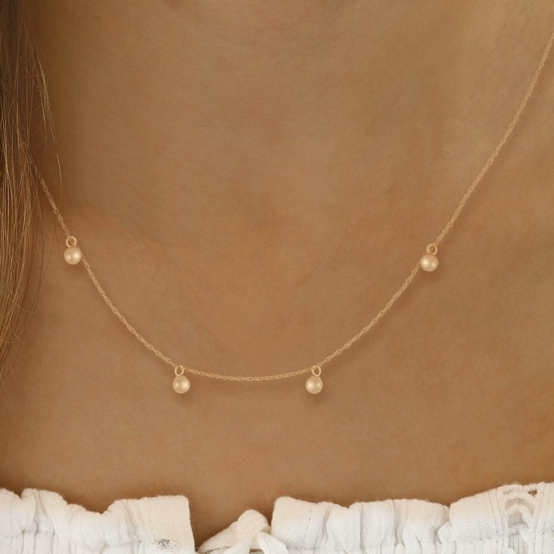 14K Yellow Gold 4 Bead Dangle Necklace