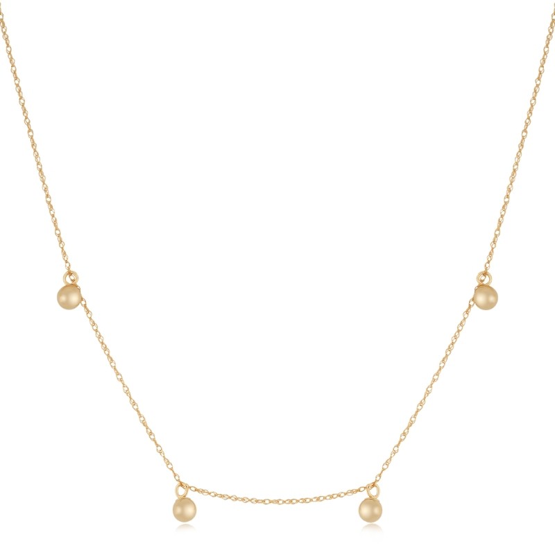 14K Yellow Gold 4 Bead Dangle Necklace