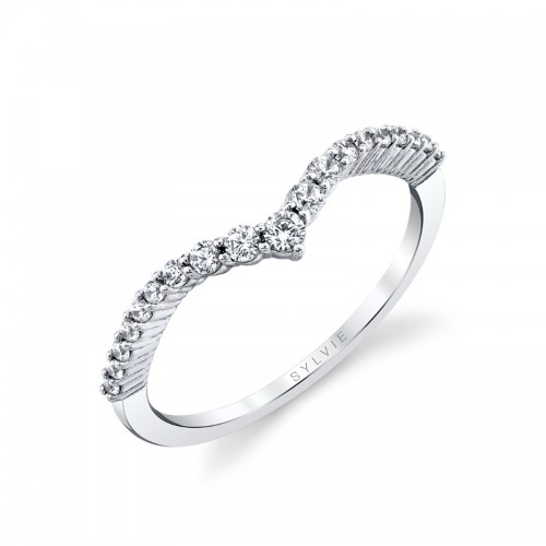 Curved Chevron Diamond Wedding Band