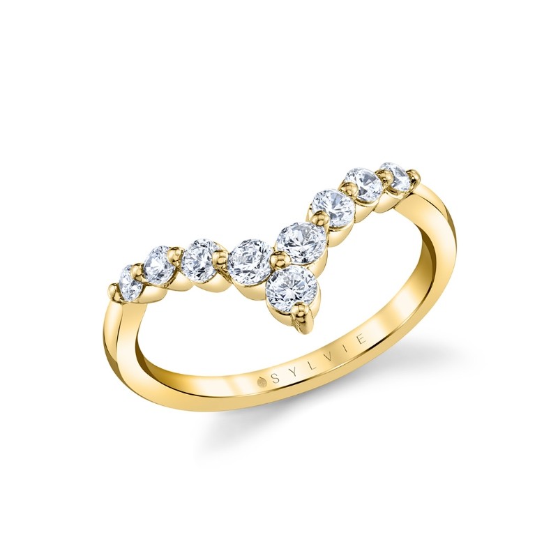 Round Diamond Chevron Wedding Band