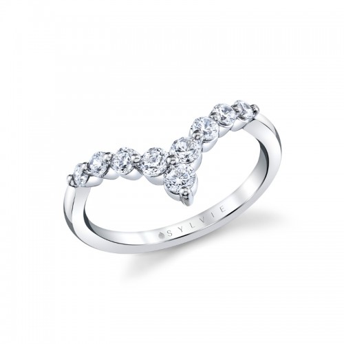 Round Diamond Chevron Wedding Band