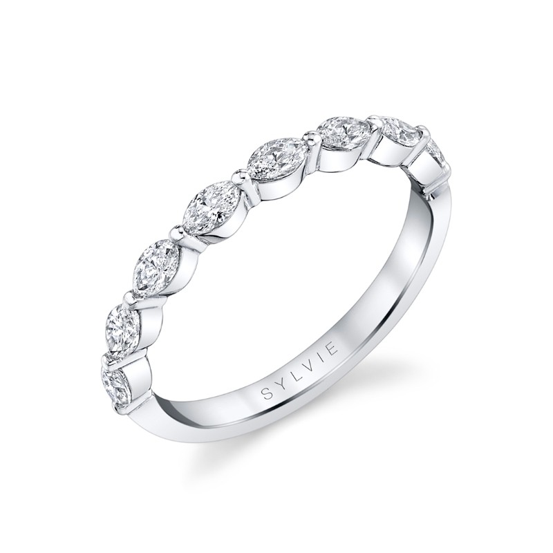Single Prong Wedding Band with Marquise Diamonds