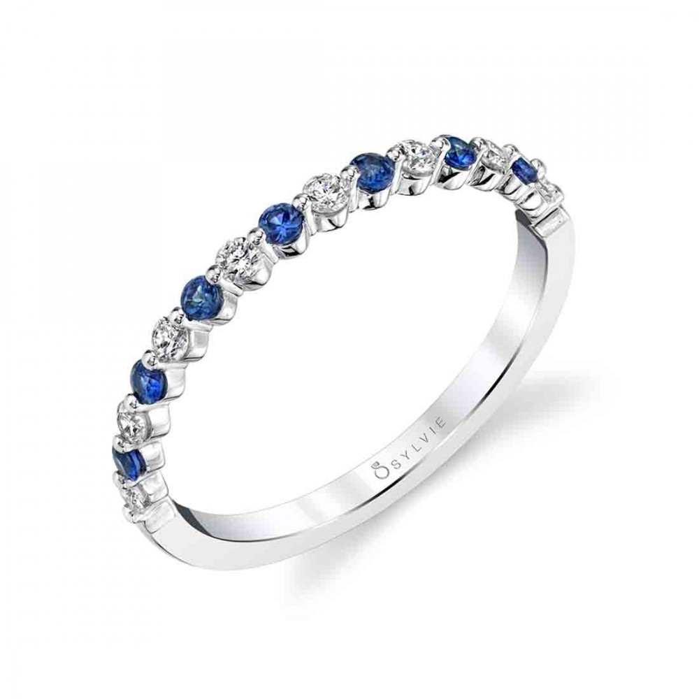 Blue Sapphire and Diamond Stackable Wedding Band