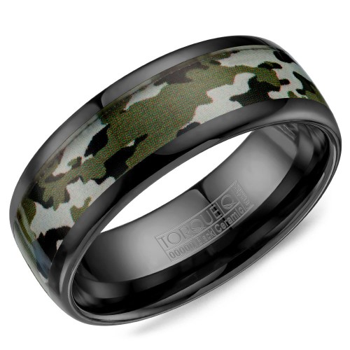 A black ceramic Torque band with a camo pattern inlay.