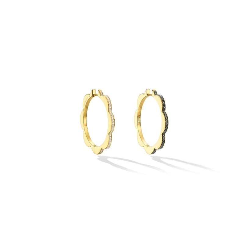 18K Yellow Gold Large Bloom Triplet Hoop Earrings