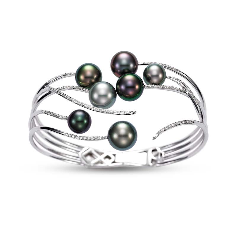 18K White Gold Diamond and Tahitian Pearl Bracelet By Providence Diamond Collection