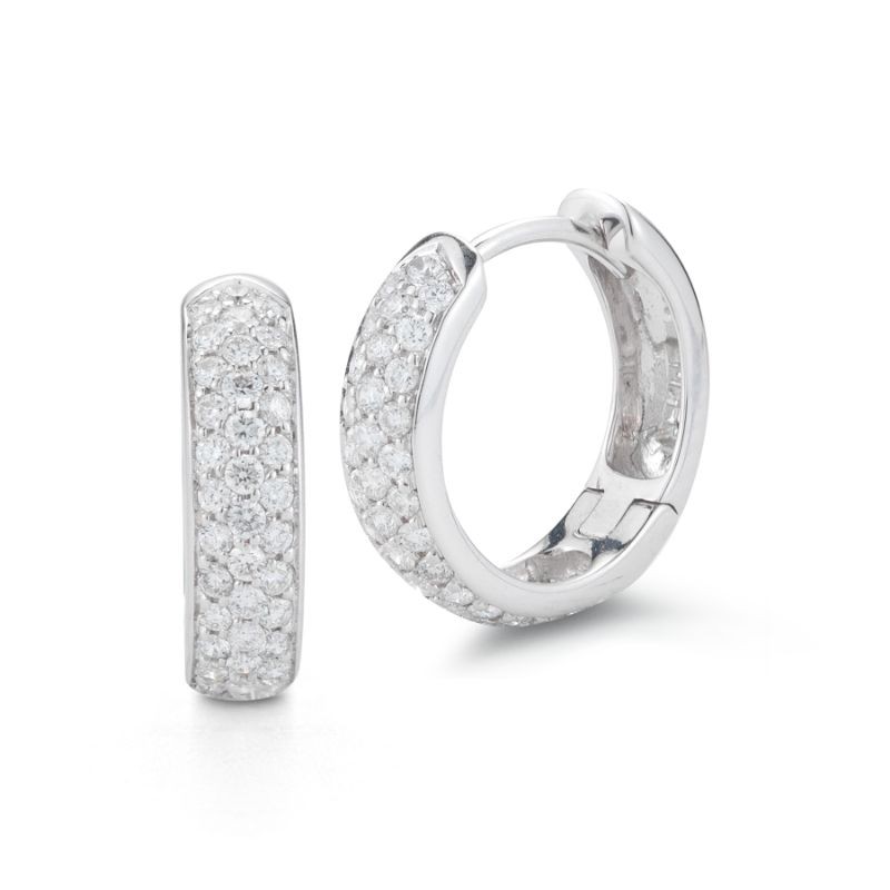 14k White Gold Diamond Pave Huggie Earrings