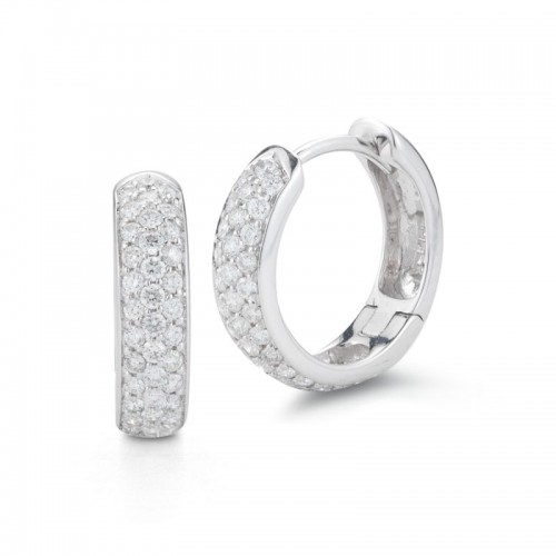14k White Gold Diamond Pave Huggie Earrings