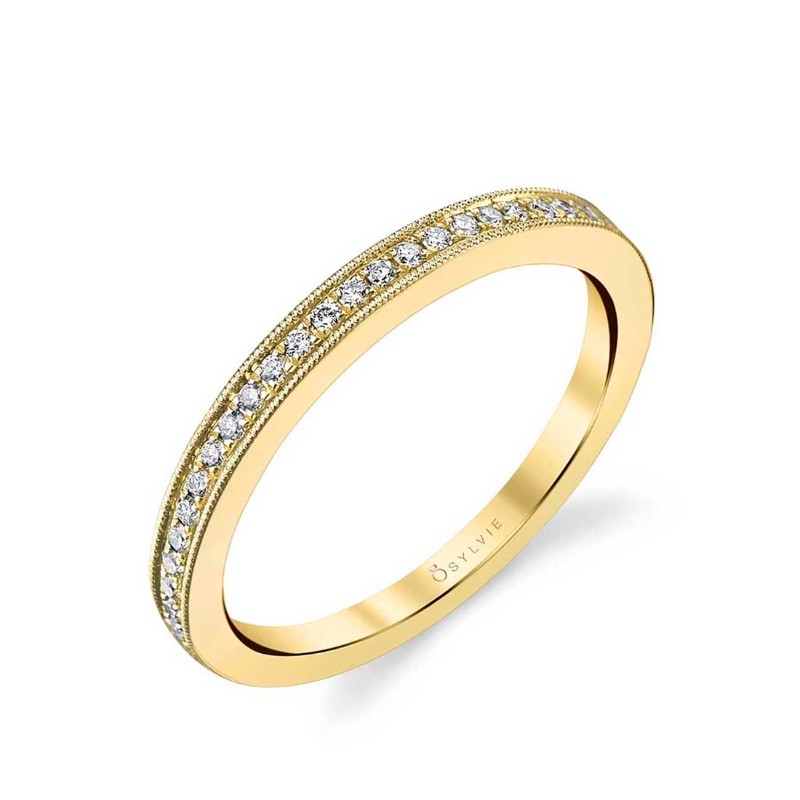 Channel Diamond Wedding Ring with Milgrain Accents