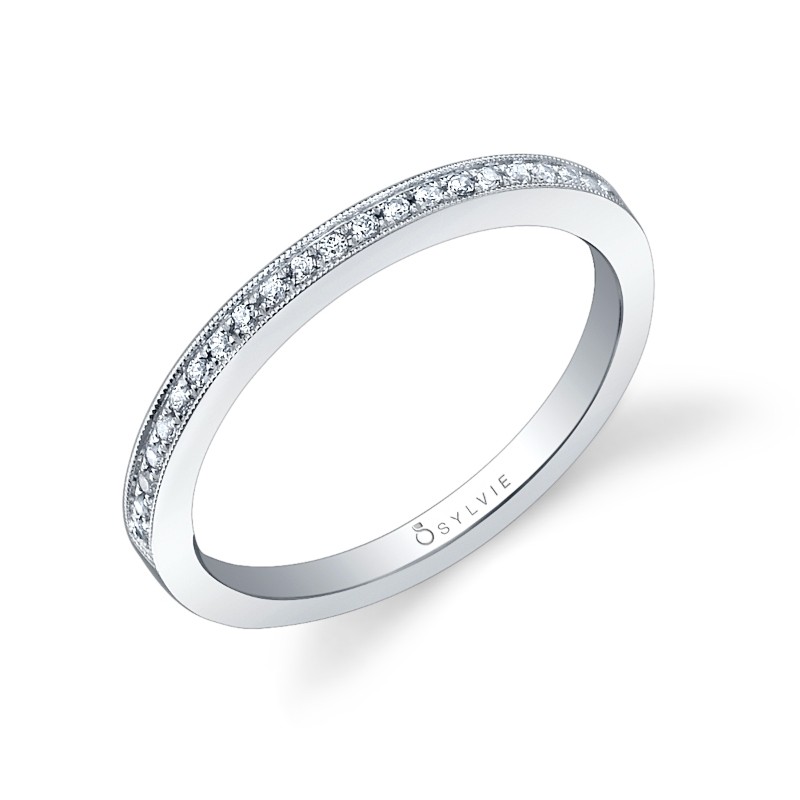 Channel Diamond Wedding Ring with Milgrain Accents