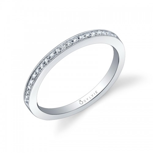 Channel Diamond Wedding Ring with Milgrain Accents