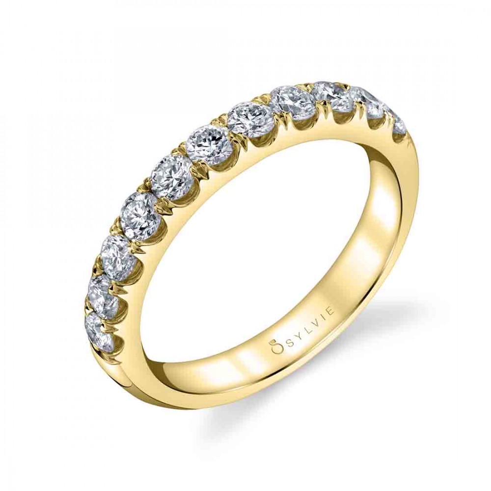 Classic Wedding Band With Shared Prongs 0.75 CT