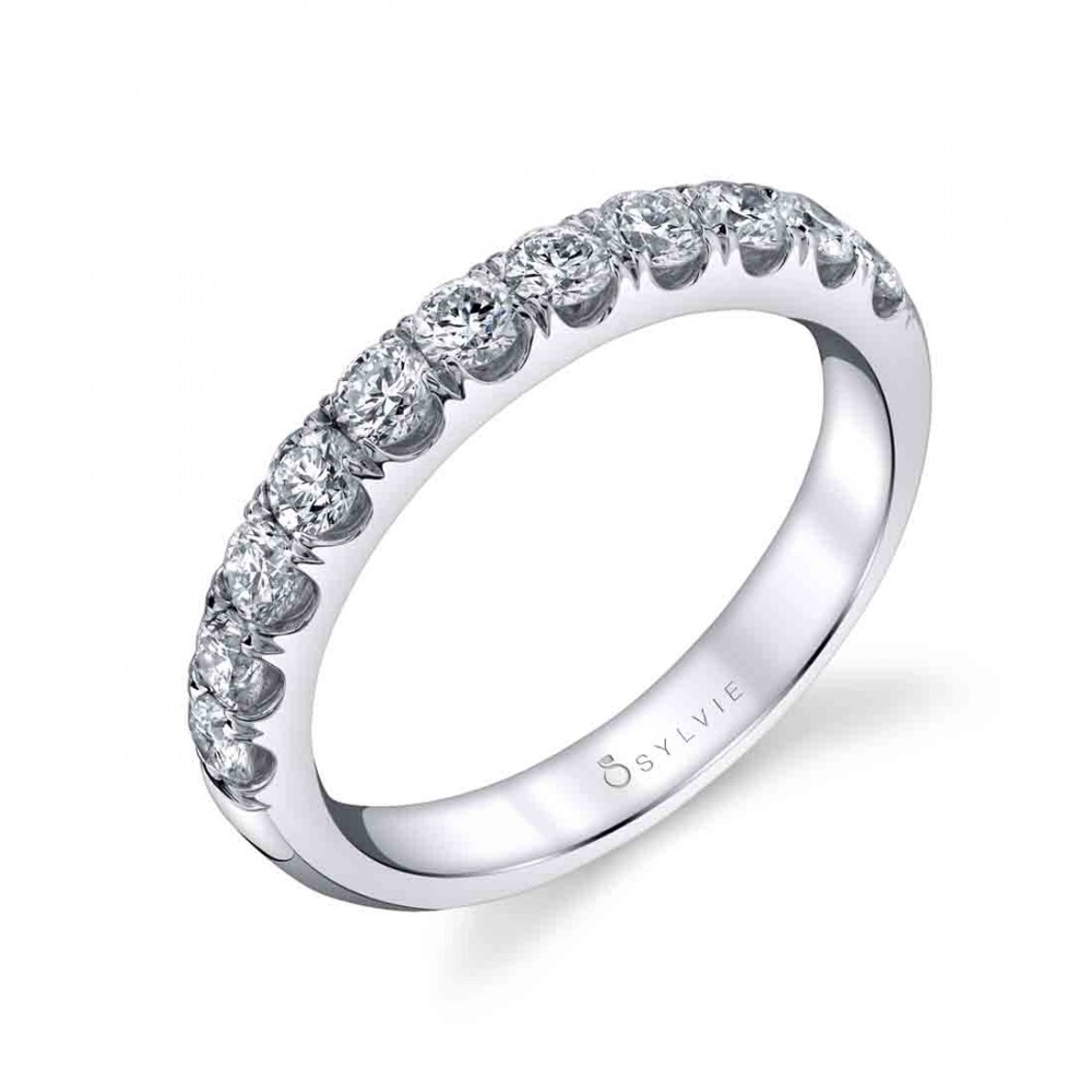 Classic Wedding Band With Shared Prongs 0.75 CT
