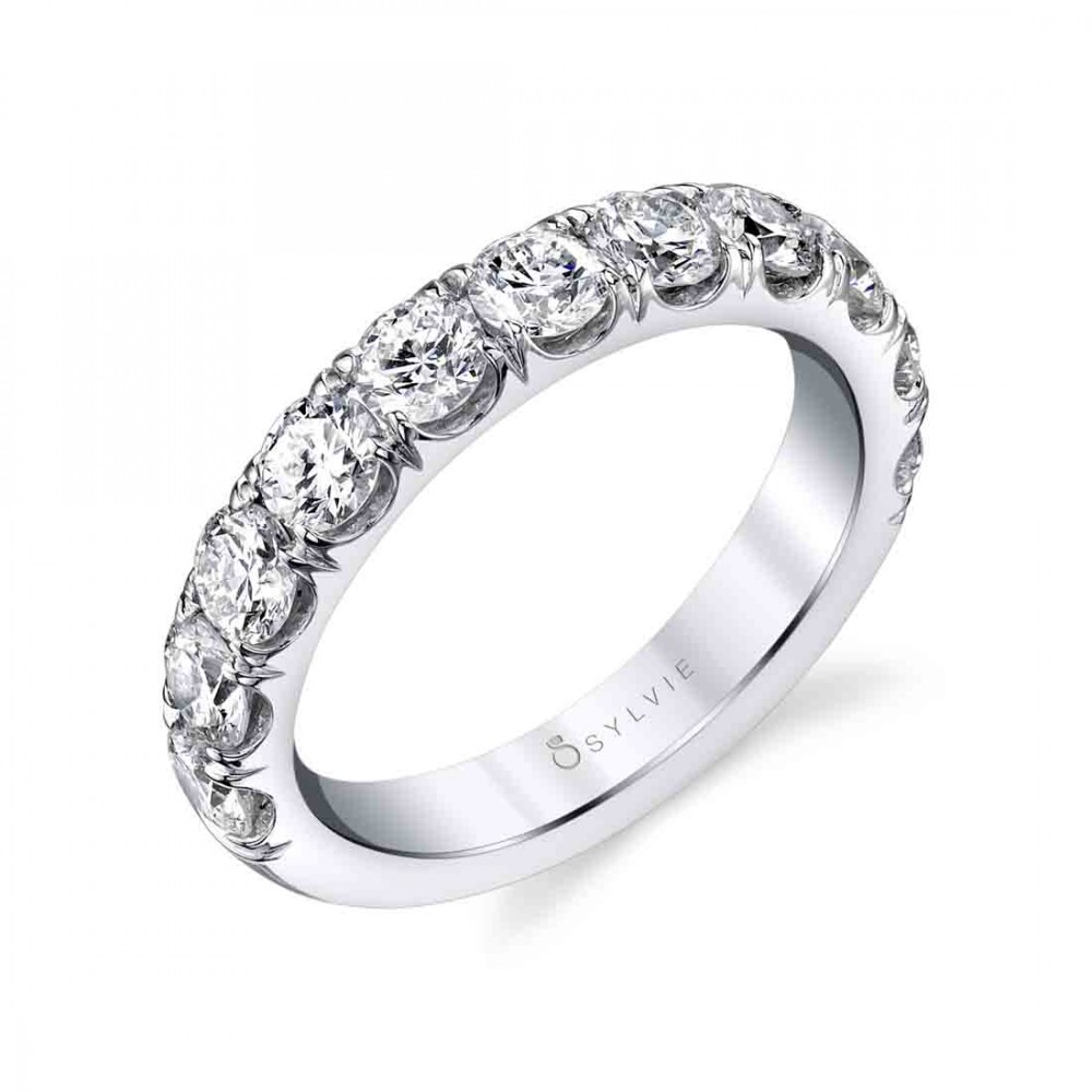 Classic Wedding Band With Shared Prongs 2 CT