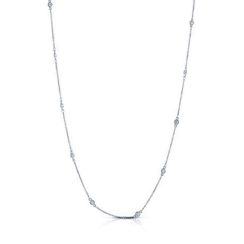 14K White Gold Bezel Set Diamonds By The Yard Necklace