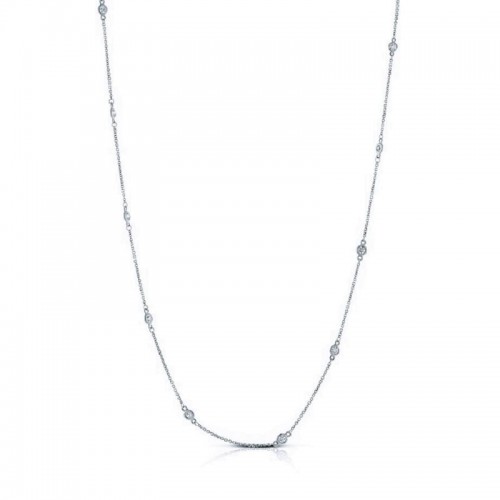 14K White Gold Bezel Set Diamonds By The Yard Necklace
