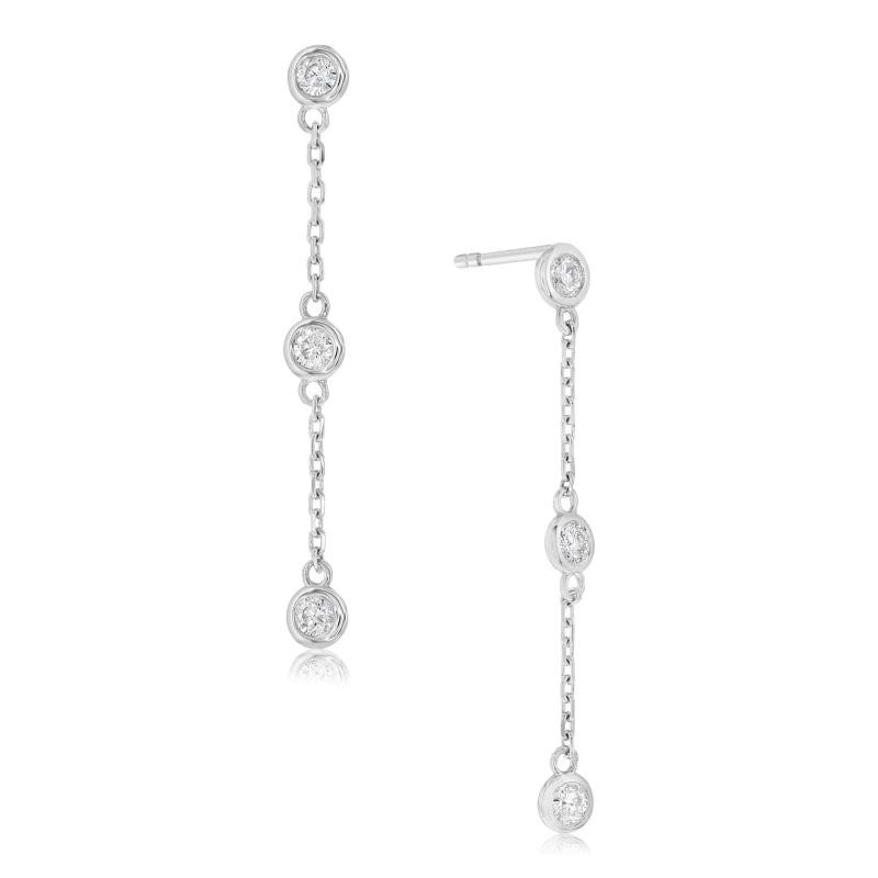 14K White Gold Diamonds Bezel Set Drop Earrings