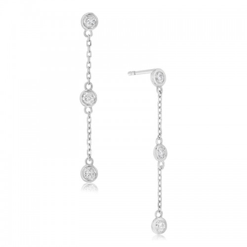 14K White Gold Diamonds Bezel Set Drop Earrings