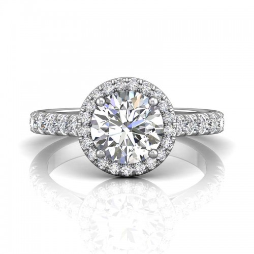 FlyerFit® 14K White Gold Micropave Halo Engagement Ring