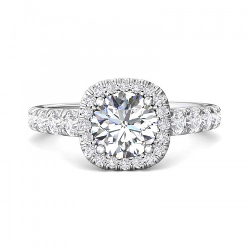 FlyerFit® 14K White Gold Micropave Halo Engagement Ring