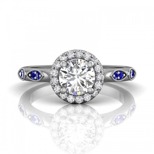 FlyerFit® 14K White Gold Micropave Halo Engagement Ring