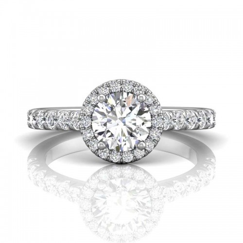 FlyerFit® 14K White Gold Micropave Halo Engagement Ring